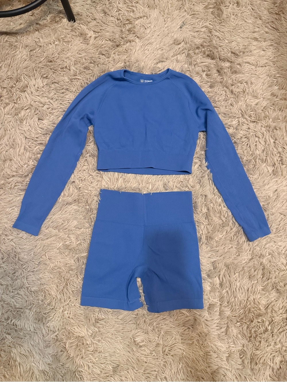 Amazon Blue Long Sleeve Crop Top - Ribbed Knit